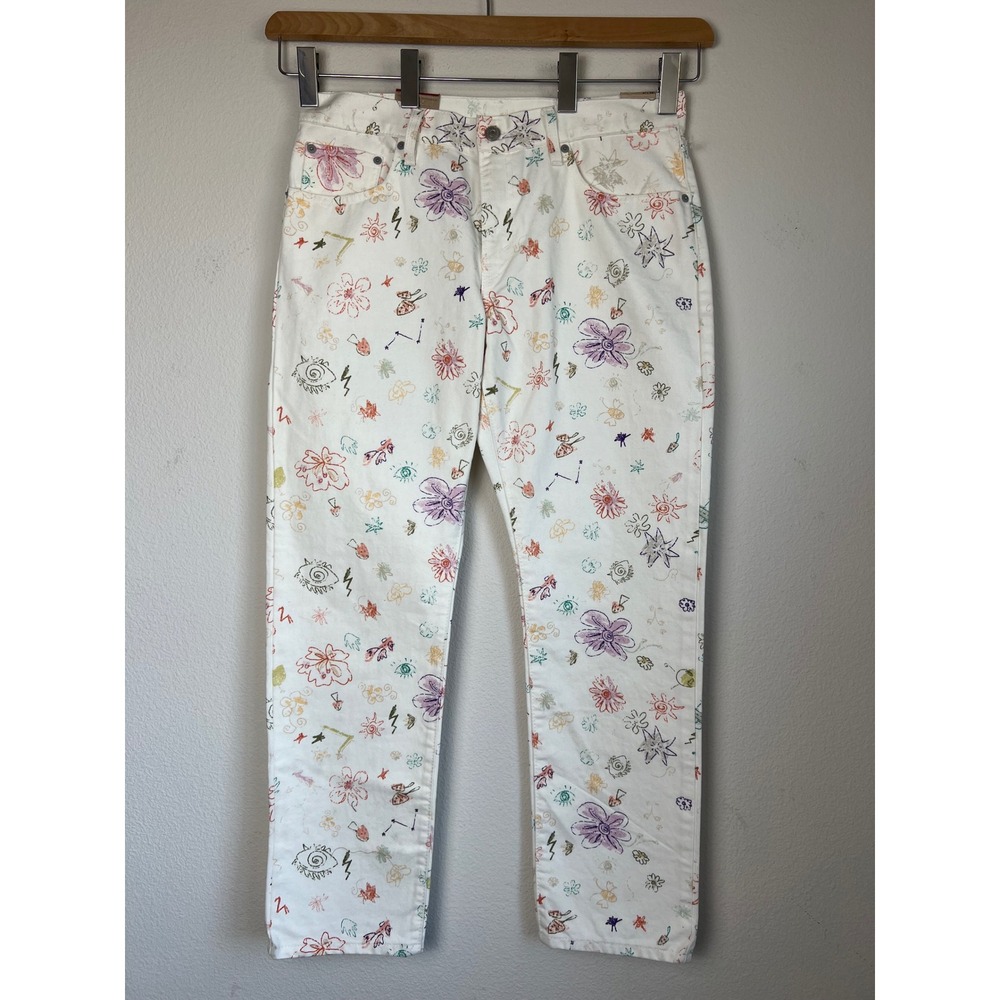 NWT Levis‎ Middy Straight Jeans 31x30 White Floral Print High Rise Whimsical Y2K